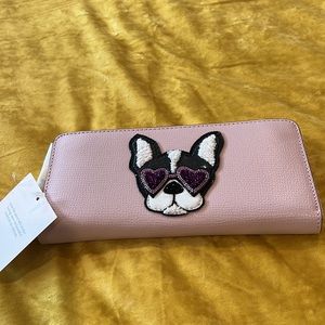 Kate Spade New York Frenchie Bull Dog Slim Continental Pink Leather Wallet, NWT